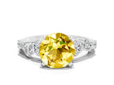 White gold Round Cut Yellow Sapphire Scattered Round Accent Ring with Prong Setting_48