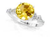 White gold Round Cut Yellow Sapphire Scattered Round Accent Ring with Prong Setting_49