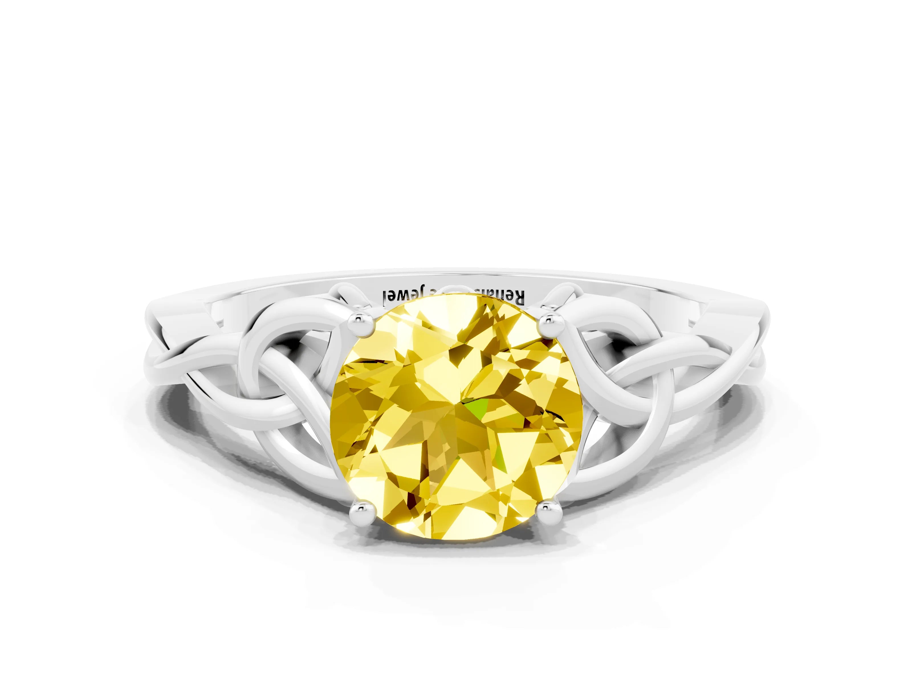 White gold Round Cut Yellow Sapphire Solitaire Celtic Knot Ring with Four-Prong Setting_36