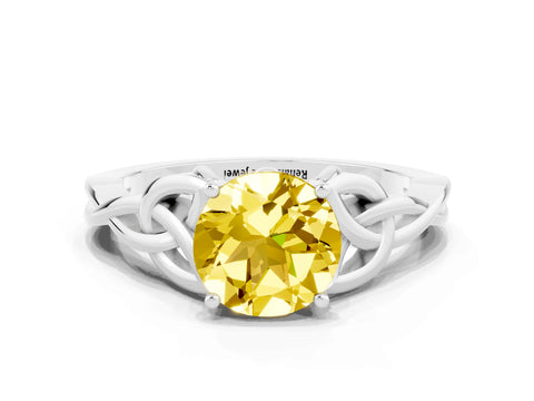 White gold Round Cut Yellow Sapphire Solitaire Celtic Knot Ring with Four-Prong Setting_36