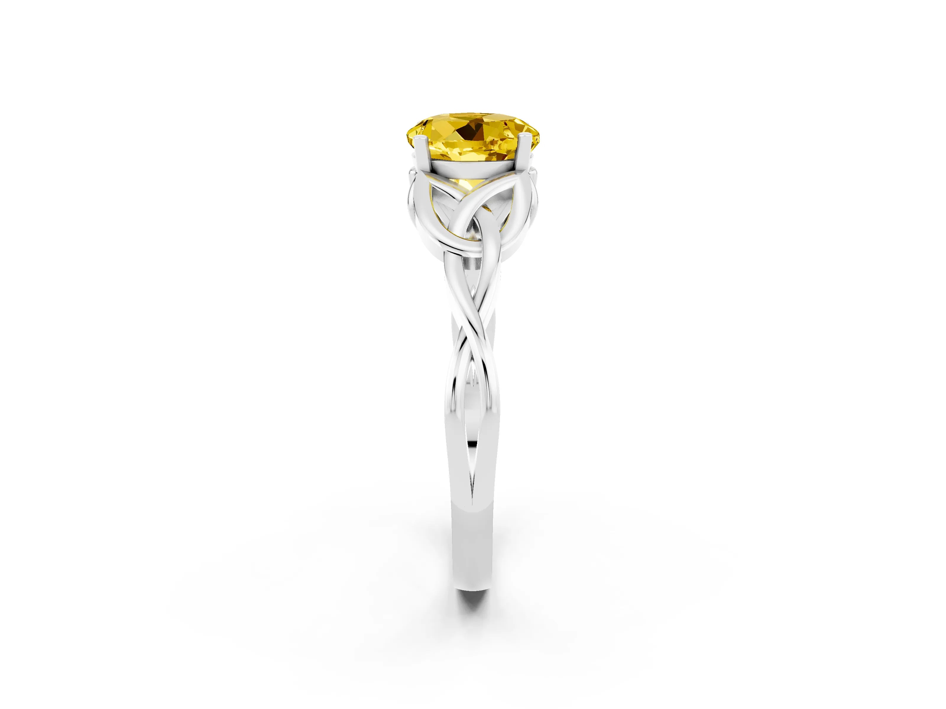 White gold Round Cut Yellow Sapphire Solitaire Celtic Knot Ring with Four-Prong Setting_38