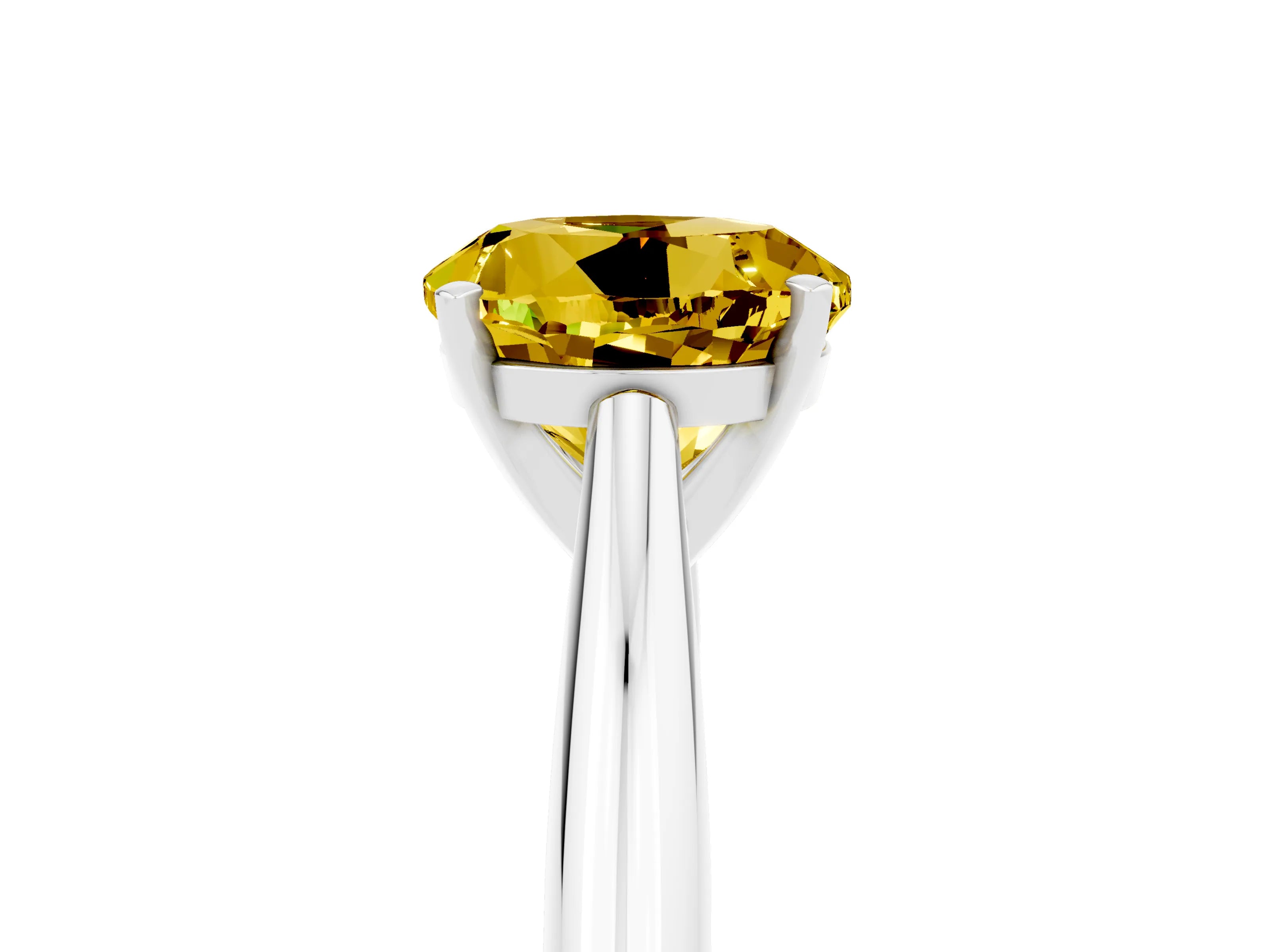 White gold Round Cut Yellow Sapphire Solitaire Engagement Ring with Cathedral Setting and Four-Prong Mount_17