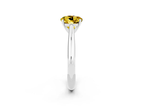 White gold Round Cut Yellow Sapphire Solitaire Engagement Ring with Cathedral Setting and Four-Prong Mount