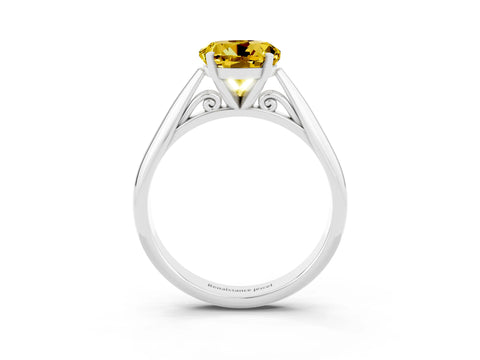 White gold Round Cut Yellow Sapphire Solitaire Engagement Ring with Cathedral Setting and Four-Prong Mount_27