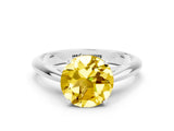 White gold Round Cut Yellow Sapphire Solitaire Engagement Ring with Cathedral Setting and Four-Prong Mount_30