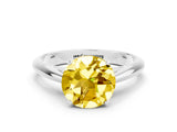 White gold Round Cut Yellow Sapphire Solitaire Engagement Ring with Cathedral Setting and Four-Prong Mount_36
