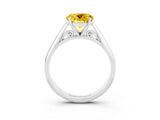 White gold Round Cut Yellow Sapphire Solitaire Engagement Ring with Cathedral Setting and Four-Prong Mount_39