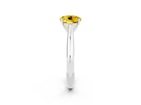 White gold Round Cut Yellow Sapphire Solitaire Engagement Ring with Cathedral Setting and Four-Prong Mount