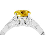 White gold Round Cut Yellow Sapphire Solitaire Engagement Ring with Celtic Knot Band and Four-Prong Setting_28