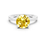 White gold Round Cut Yellow Sapphire Solitaire Engagement Ring with Classic Band and Four-Prong Setting_68