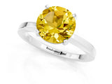 White gold Round Cut Yellow Sapphire Solitaire Engagement Ring with Classic Band and Four-Prong Setting_69
