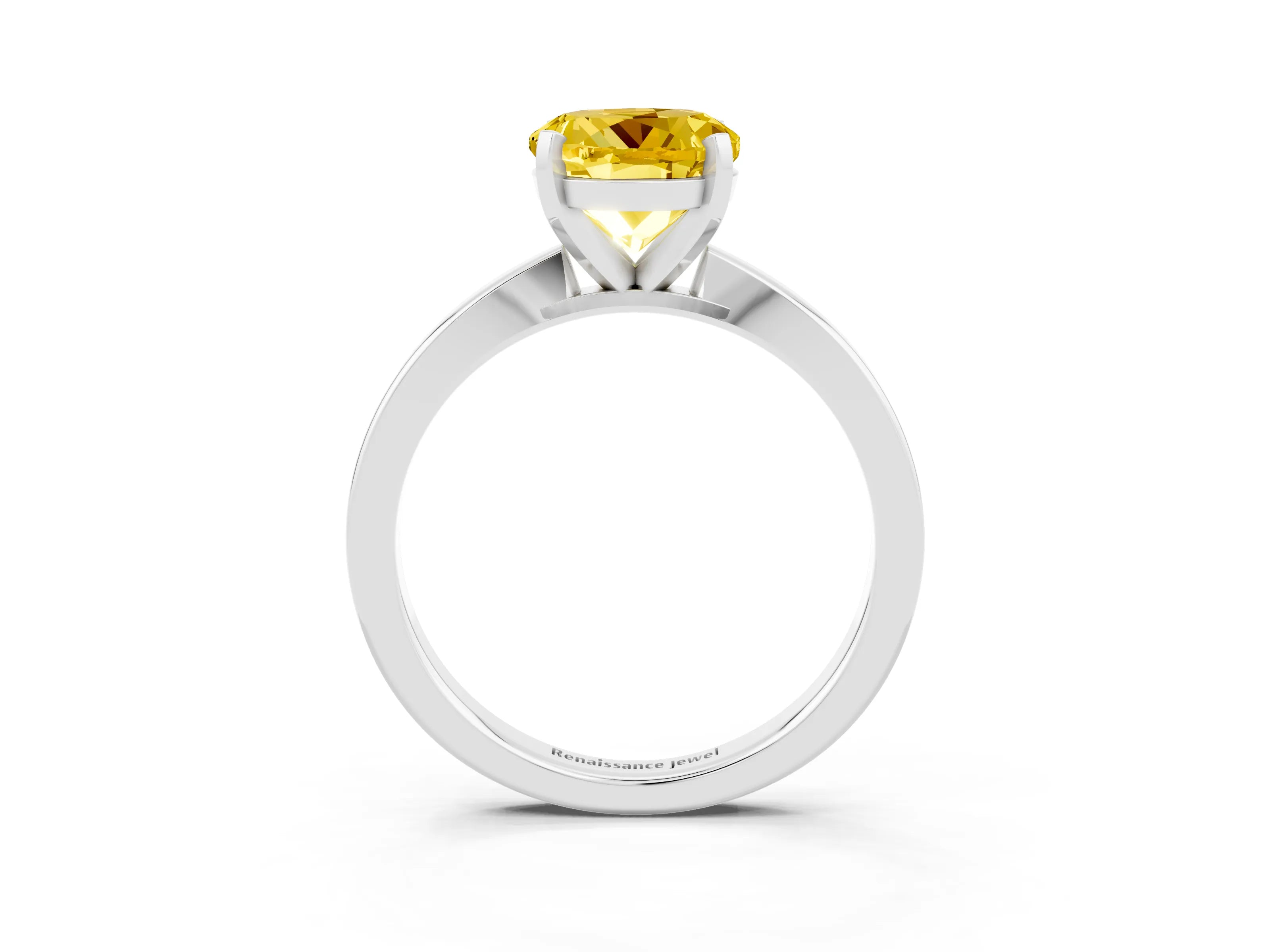 White gold Round Cut Yellow Sapphire Solitaire Engagement Ring with Classic Band and Four-Prong Setting_71