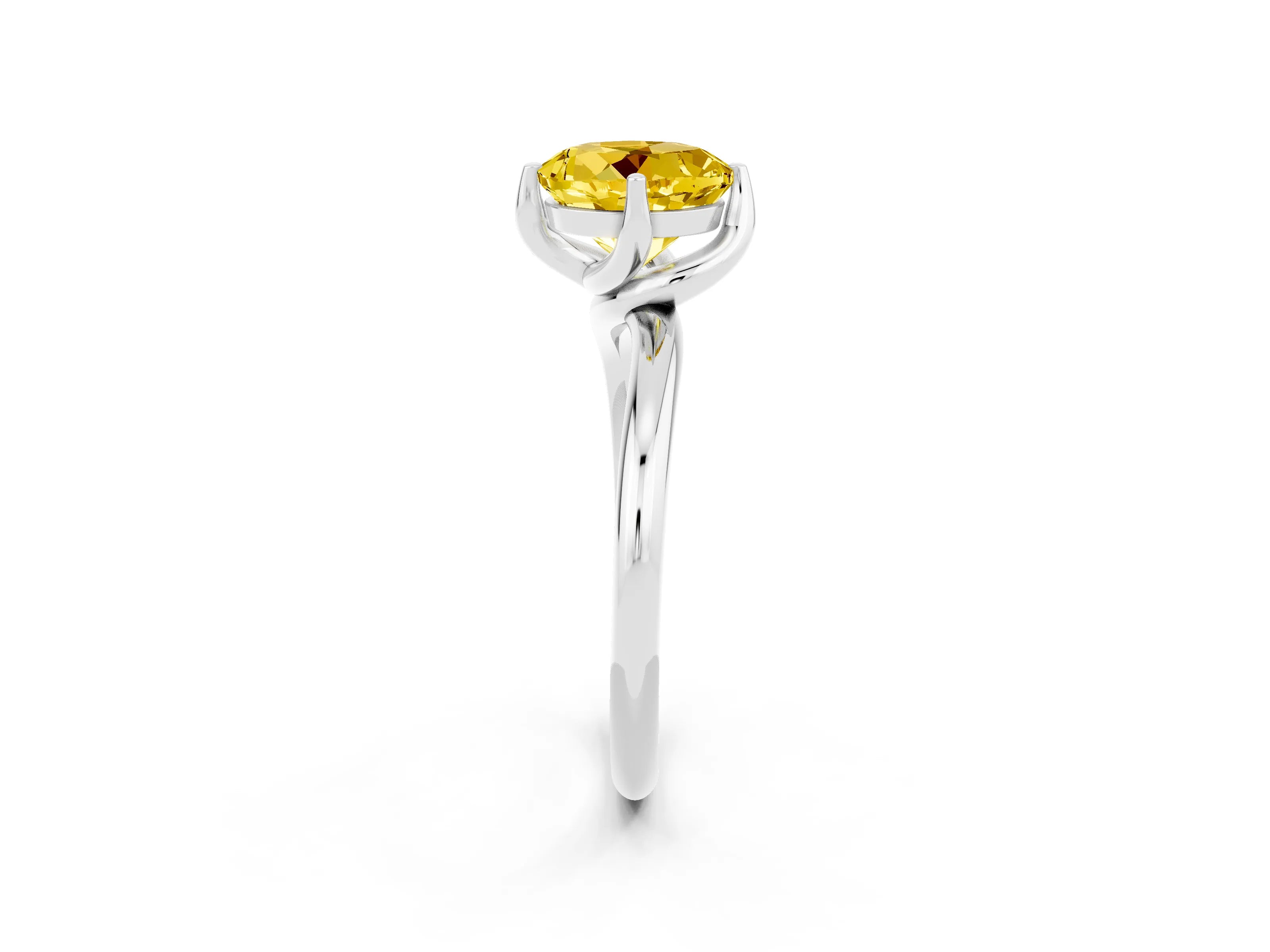 White gold Round Cut Yellow Sapphire Solitaire Engagement Ring with Four-Prong Setting and Classic Band_35
