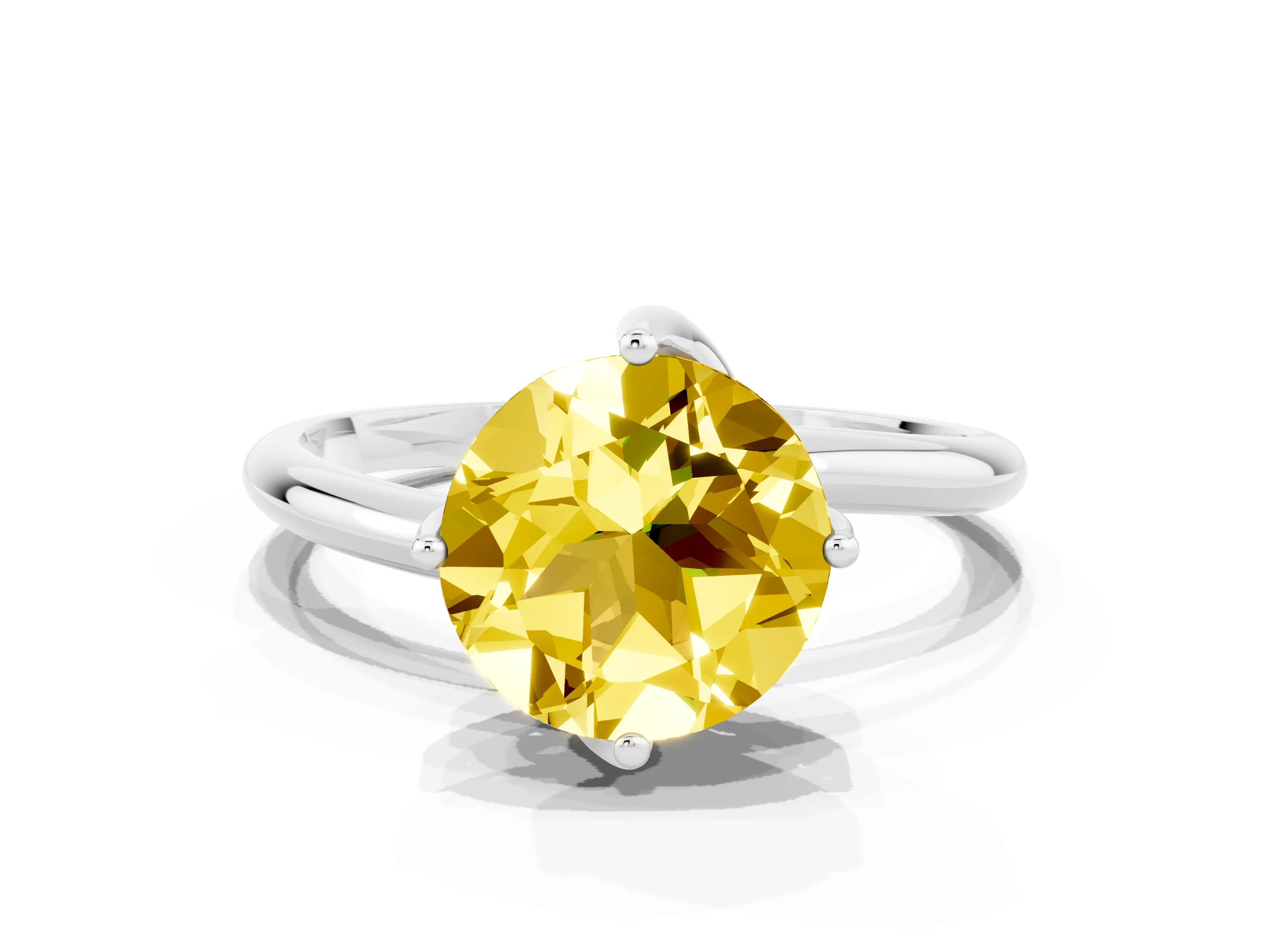 White gold Round Cut Yellow Sapphire Solitaire Engagement Ring with Four-Prong Setting and Classic Band_36