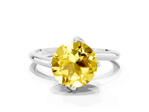 White gold Round Cut Yellow Sapphire Solitaire Engagement Ring with Four-Prong Setting and Classic Band_36