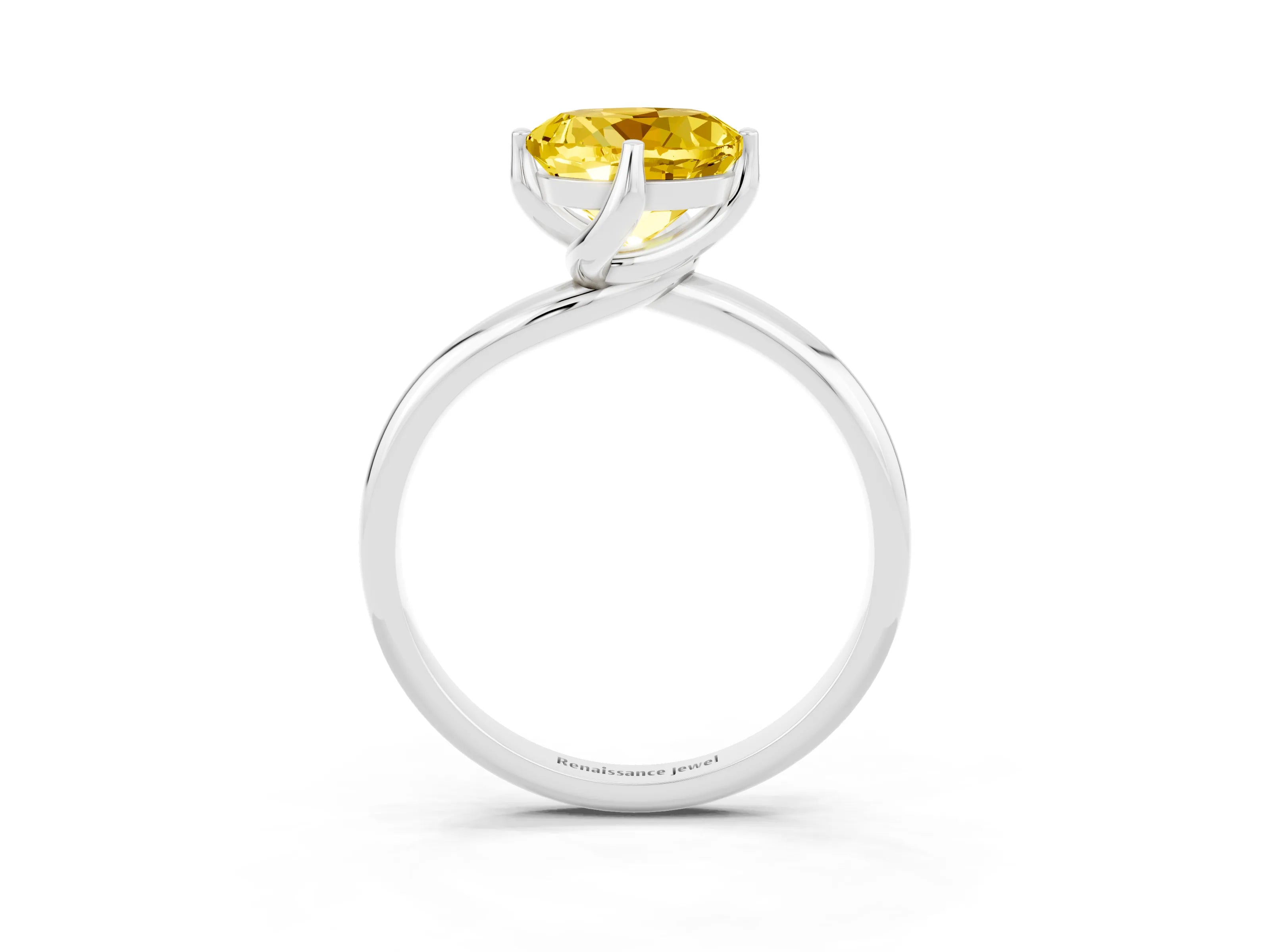 White gold Round Cut Yellow Sapphire Solitaire Engagement Ring with Four-Prong Setting and Classic Band_39