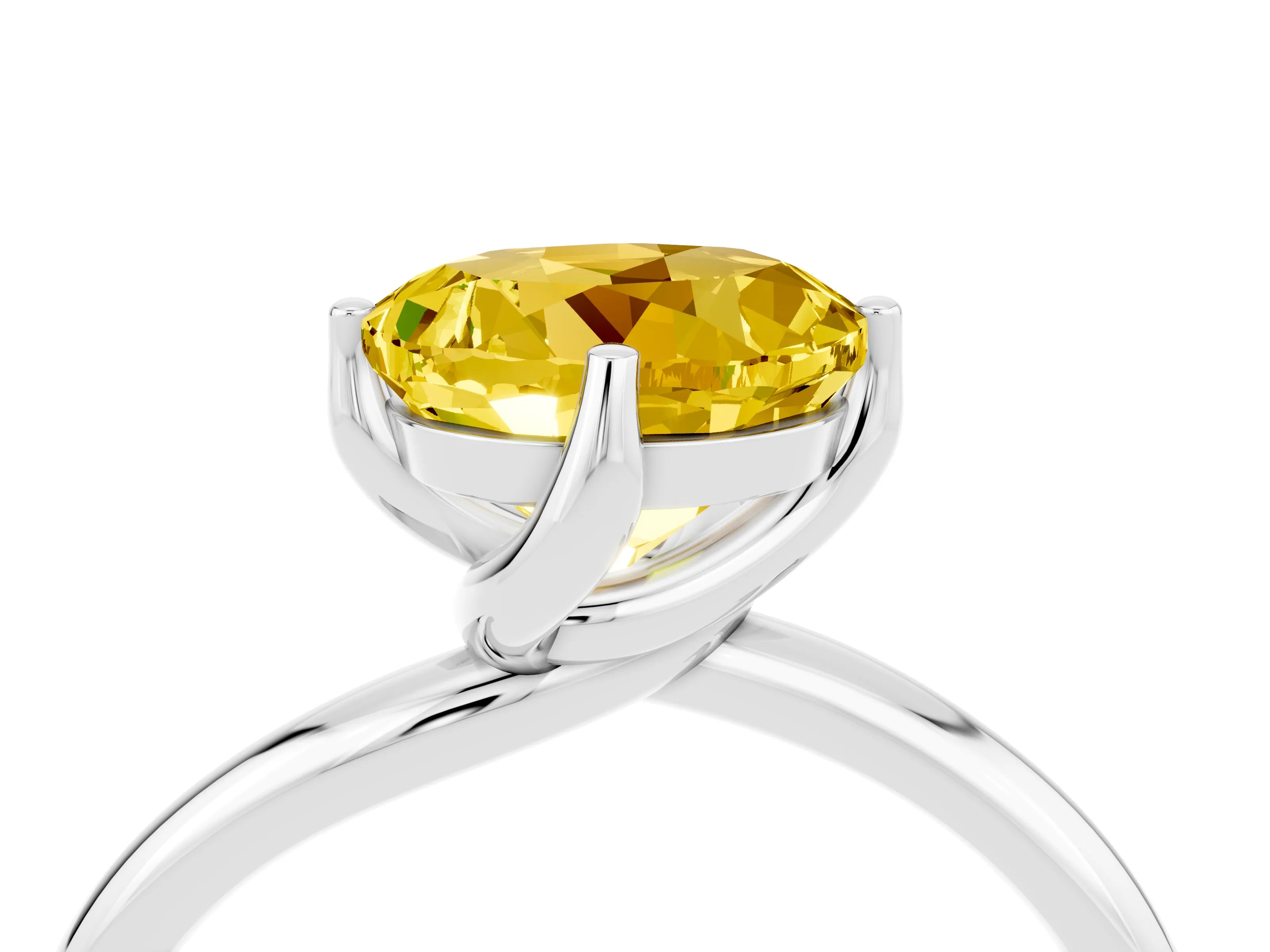 White gold Round Cut Yellow Sapphire Solitaire Engagement Ring with Four-Prong Setting and Classic Band_40