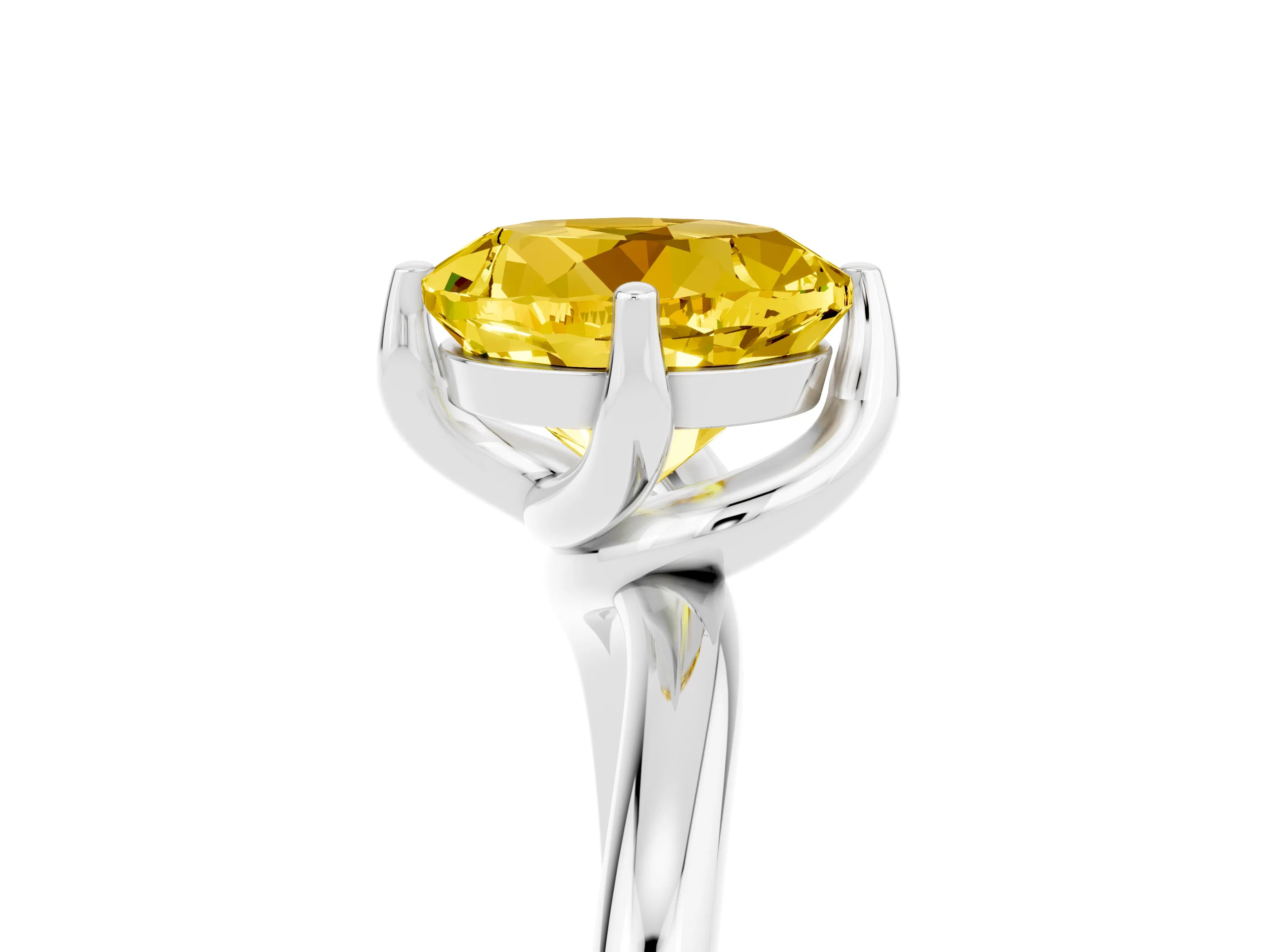White gold Round Cut Yellow Sapphire Solitaire Engagement Ring with Four-Prong Setting and Classic Band_41