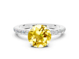 White gold Round Cut Yellow Sapphire Solitaire Engagement Ring with Pavé Band and Four-Prong Setting_24