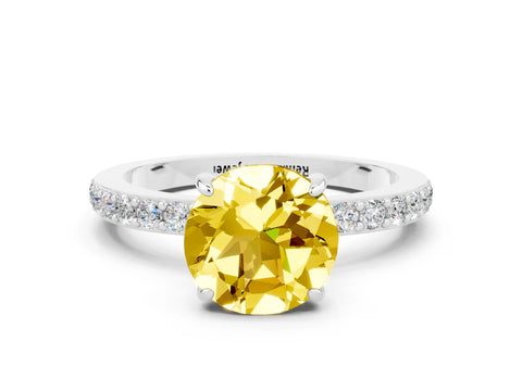 White gold Round Cut Yellow Sapphire Solitaire Engagement Ring with Pavé Band and Four-Prong Setting_24