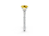 White gold Round Cut Yellow Sapphire Solitaire Engagement Ring with Pavé Band and Four-Prong Setting_26