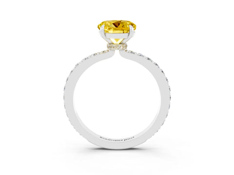 White gold Round Cut Yellow Sapphire Solitaire Engagement Ring with Pavé Band and Four-Prong Setting_27