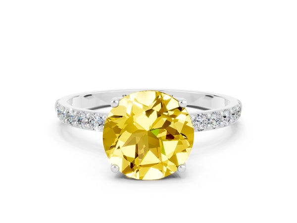 White gold Round Cut Yellow Sapphire Solitaire Engagement Ring with Round  Pavé Band and Prong Setting