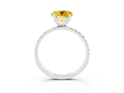 White gold Round Cut Yellow Sapphire Solitaire Engagement Ring with Pavé Band and Prong Setting_3