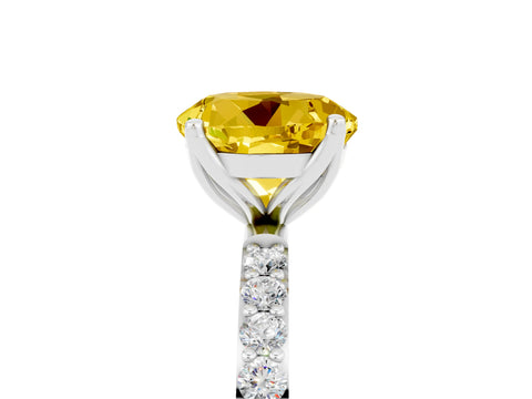 White gold Round Cut Yellow Sapphire Solitaire Engagement Ring with Pavé Band and Prong Setting_5