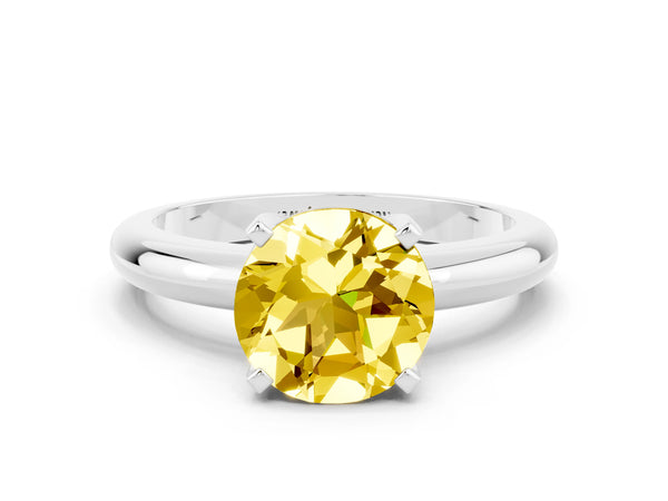 White gold Round Cut Yellow Sapphire Solitaire Engagement Ring with Round Band and Four-Prong Setting