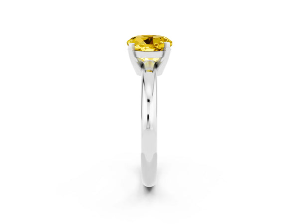 Platinum Round Cut Yellow Sapphire Solitaire Engagement Ring with Round Band and Four-Prong Setting