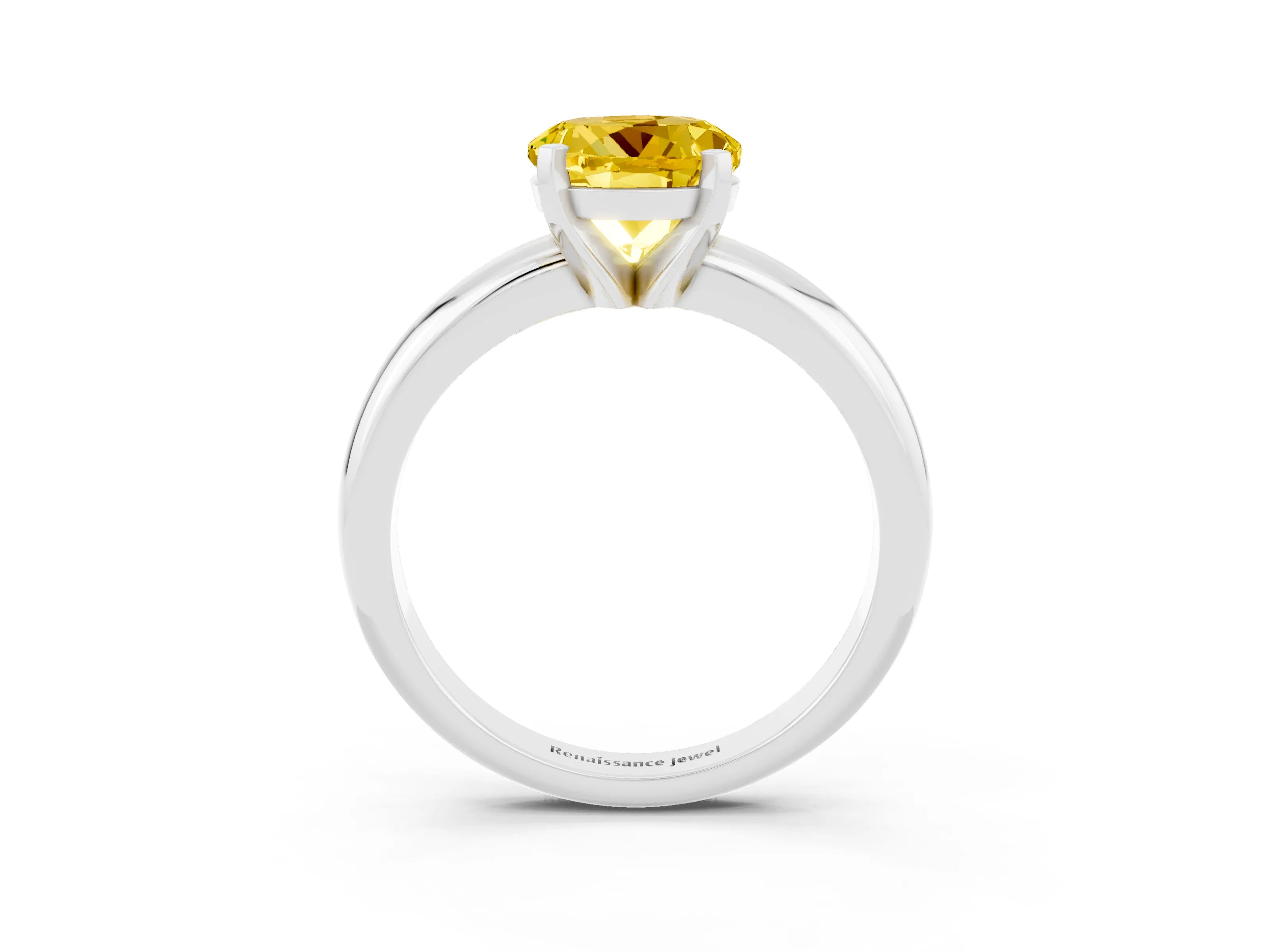 White gold Round Cut Yellow Sapphire Solitaire Engagement Ring with Round Band and Four-Prong Setting_27