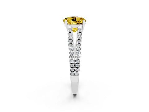 White gold Round Cut Yellow Sapphire Solitaire Engagement Ring with Split Shank Pavé Band_14