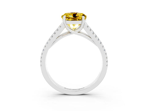 White gold Round Cut Yellow Sapphire Solitaire Engagement Ring with Split Shank Pavé Band_15