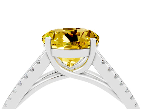 White gold Round Cut Yellow Sapphire Solitaire Engagement Ring with Split Shank Pavé Band_16