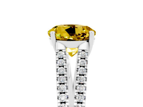 White gold Round Cut Yellow Sapphire Solitaire Engagement Ring with Split Shank Pavé Band_17