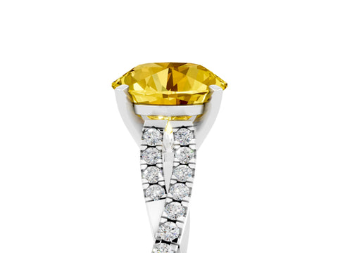 White gold Round Cut Yellow Sapphire Solitaire Engagement Ring with Twisted Pavé Band and Four-Prong Setting_17