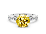 White gold Round Cut Yellow Sapphire Solitaire Pavé Band with Four-Prong Setting_24