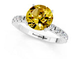 White gold Round Cut Yellow Sapphire Solitaire Pavé Band with Four-Prong Setting_25