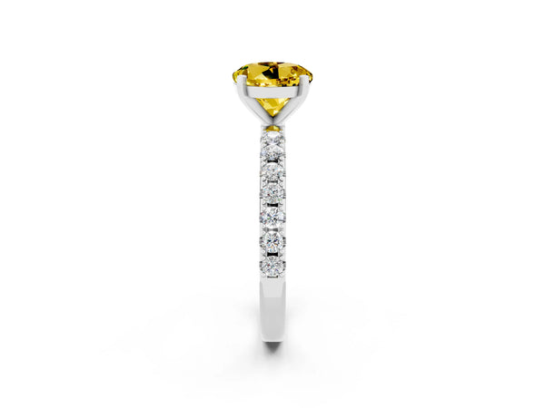 Platinum Round Cut Yellow Sapphire Solitaire Pavé Band with Four-Prong Setting