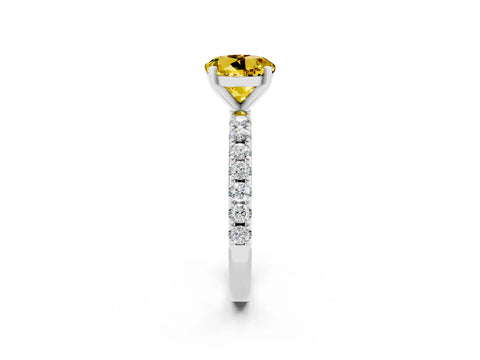 White gold Round Cut Yellow Sapphire Solitaire Pavé Band with Four-Prong Setting_26