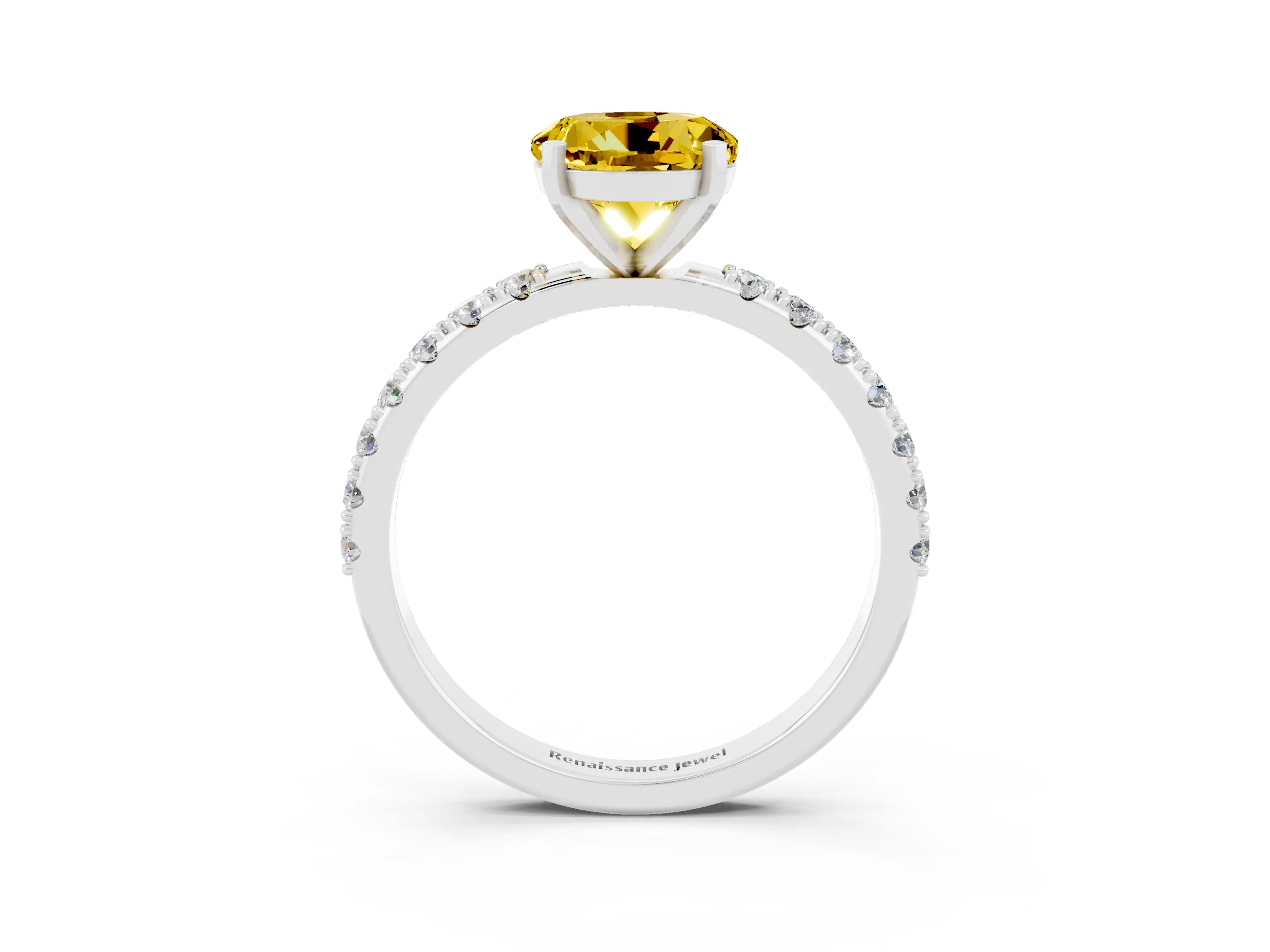 White gold Round Cut Yellow Sapphire Solitaire Pavé Band with Four-Prong Setting_27