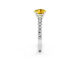 White gold Round Cut Yellow Sapphire Solitaire Pavé Engagement Ring with Round Band and Prong Setting_15