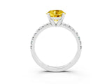 White gold Round Cut Yellow Sapphire Solitaire Pavé Engagement Ring with Round Band and Prong Setting_15