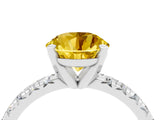 White gold Round Cut Yellow Sapphire Solitaire Pavé Engagement Ring with Round Band and Prong Setting_17