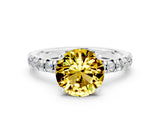 White gold Round Cut Yellow Sapphire Solitaire Pavé Engagement Ring with Round Band and Prong Setting_66