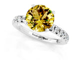 White gold Round Cut Yellow Sapphire Solitaire Pavé Engagement Ring with Round Band and Prong Setting_67