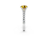White gold Round Cut Yellow Sapphire Solitaire Pavé Engagement Ring with Round Band and Prong Setting_68