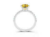 White gold Round Cut Yellow Sapphire Solitaire Pavé Engagement Ring with Round Band and Prong Setting_69