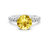White gold Round Cut Yellow Sapphire Solitaire Pavé Engagement Ring with Round Band and Prong Setting_78